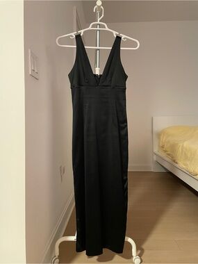 Abercrombie Classic Black Satin V-Neck Slip Dress